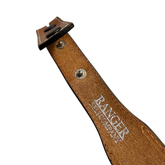 Ranger Belt Co Basket Weave Hair On Hide Studded Brown Leather Belt No Buckle 32 main image 10